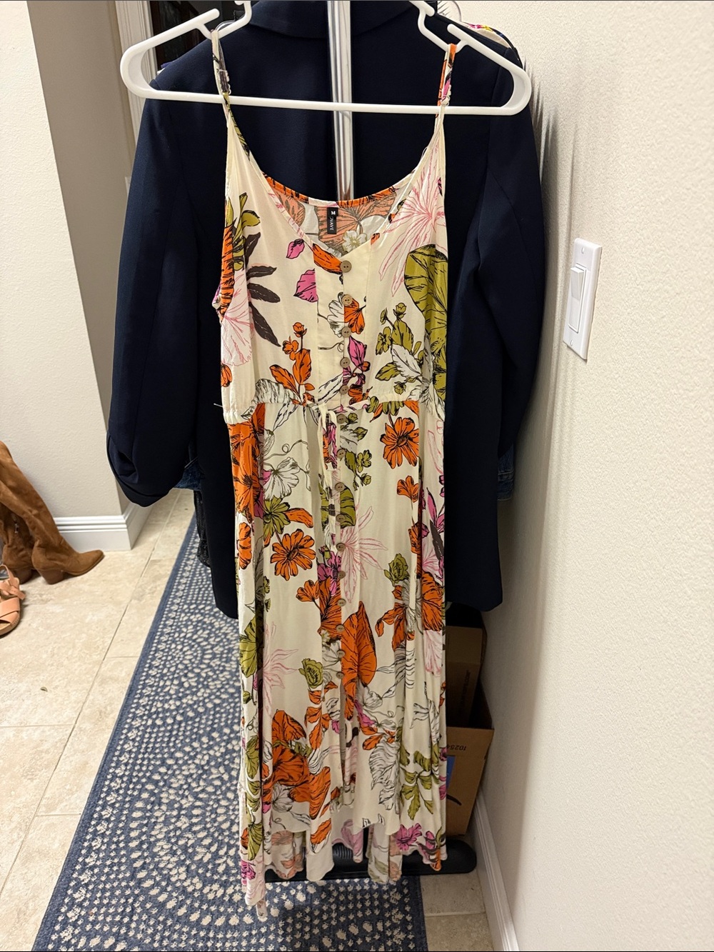 Summertime Floral Maxi Dress in Cream with Orange & Green Print